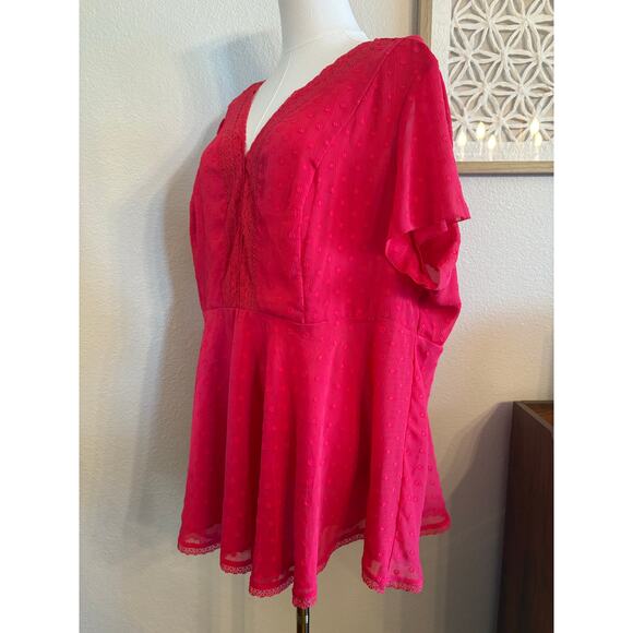 TORRID Blouse | Dark Pink Peplum Top Flutter Sleeve | SIZE 2 - Picture 7 of 10